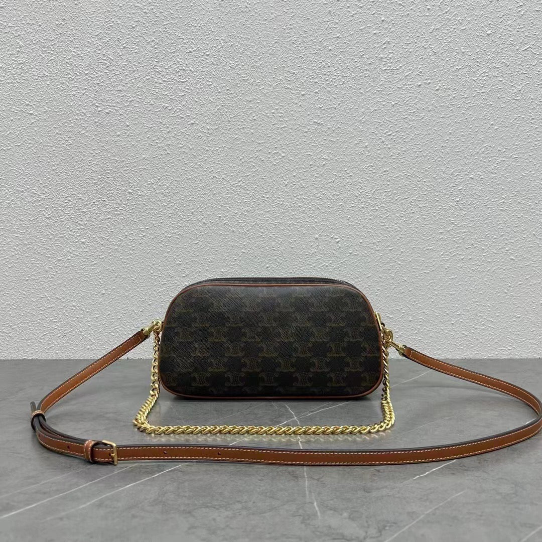 C*line Mini Camera Shoulder Bag Triomphe Black Brown Canvas & Calfskin