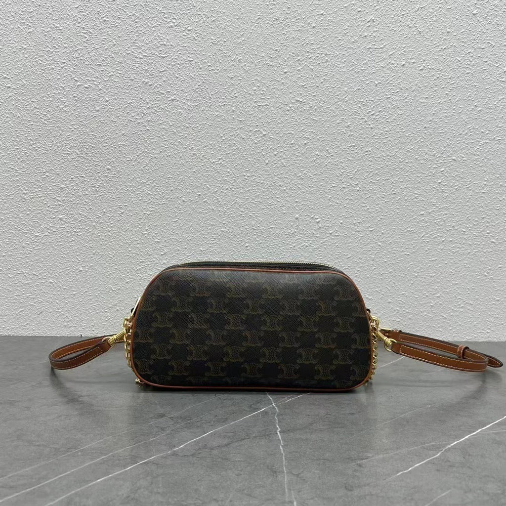 C*line Mini Camera Shoulder Bag Triomphe Black Brown Canvas & Calfskin