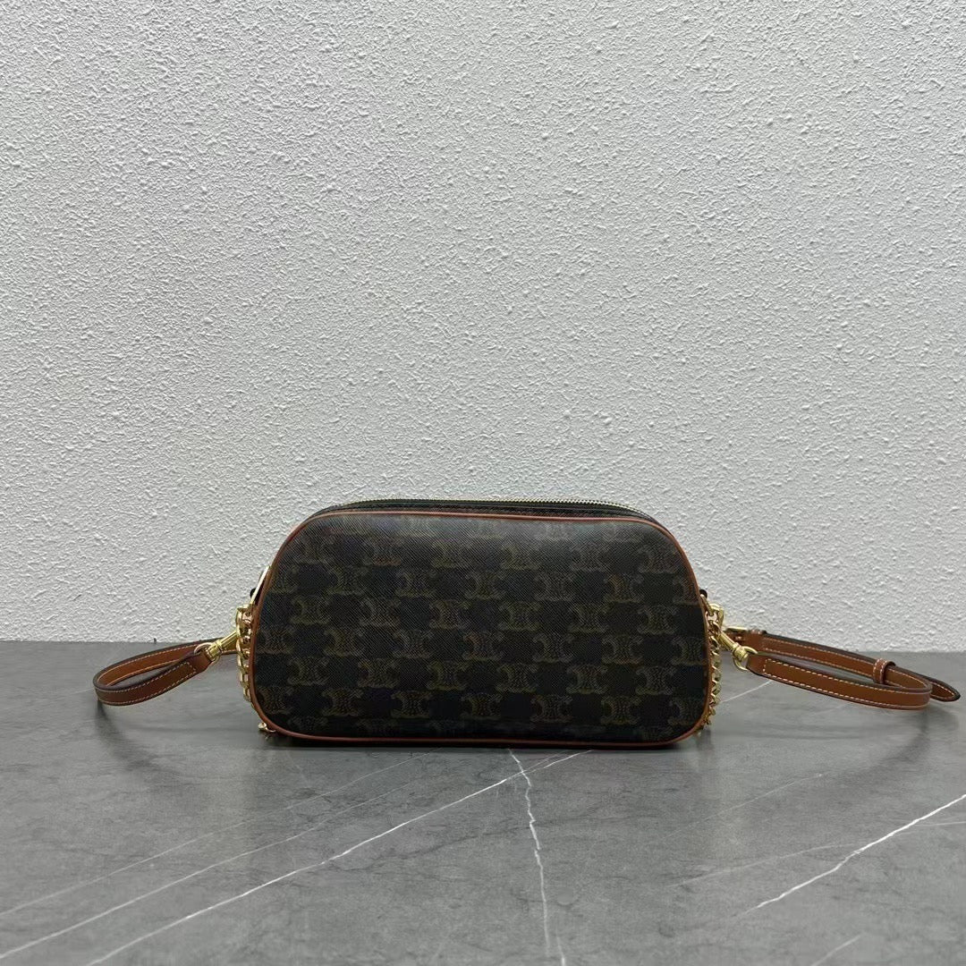 C*line Mini Camera Shoulder Bag Triomphe Black Brown Canvas & Calfskin