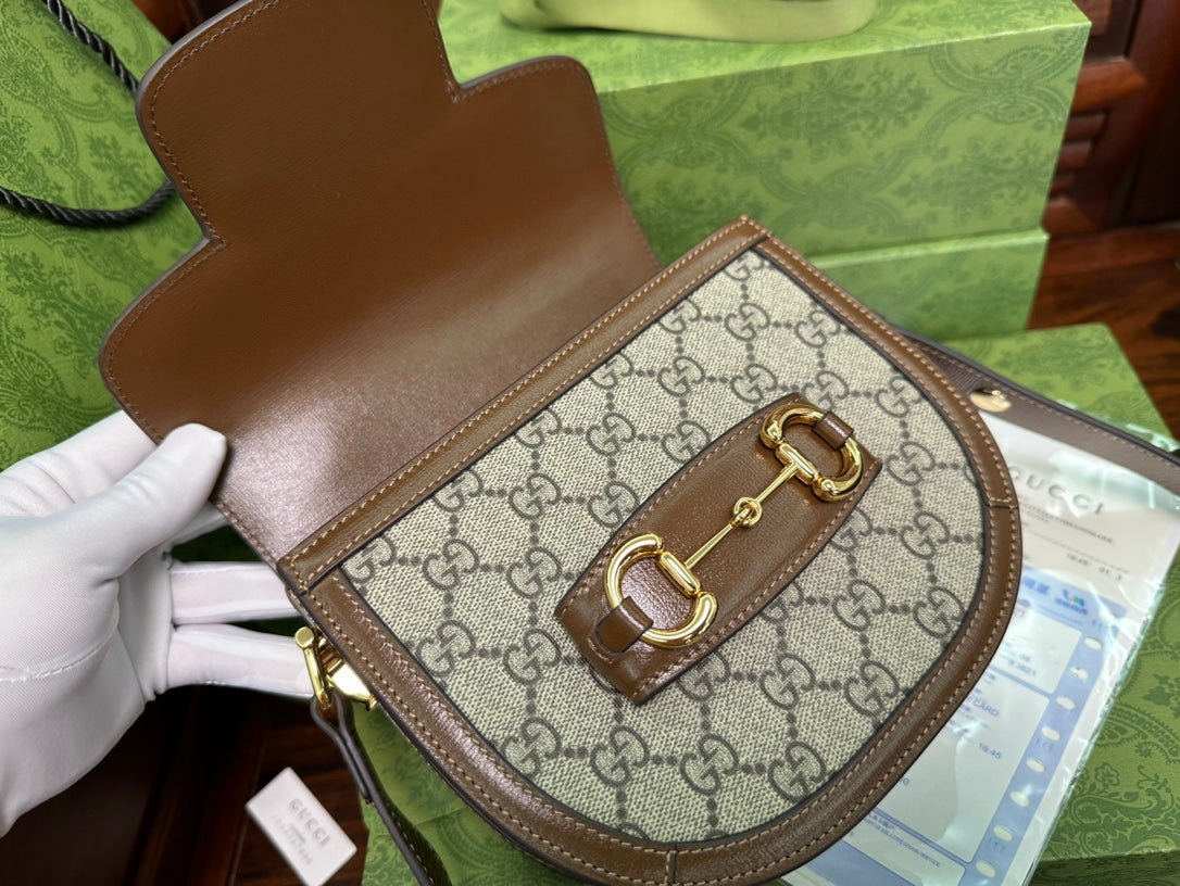 G*G 18 HORSEBIT 1955 MINI BAG BEIGE CANVAS AND EBONY CALFSKIN