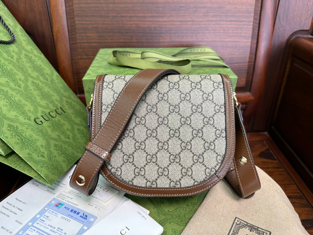 G*G 18 HORSEBIT 1955 MINI BAG BEIGE CANVAS AND EBONY CALFSKIN