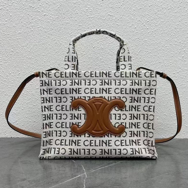 C*line 2026 Triomphe Printed Bag 26cm White Brown Black Canvas Calfskin