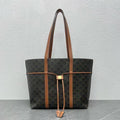 C*line Cabas Drawstring Bag Triomphe Black Brown Canvas & Calfskin