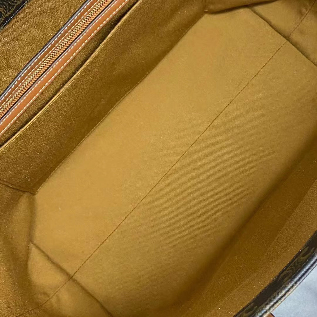 C*line Cabas Drawstring Bag Triomphe Black Brown Canvas & Calfskin