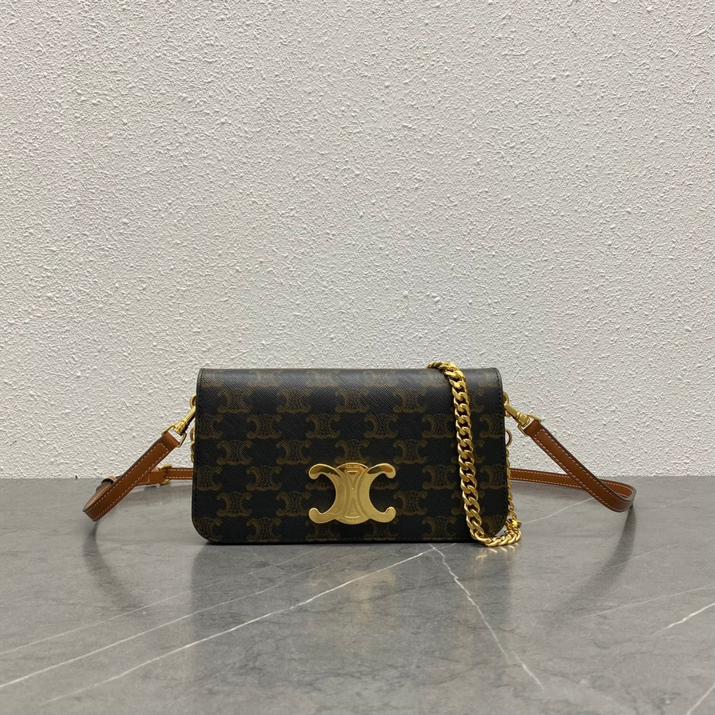 C*line Multipochette Triomphe Black Brown Canvas & Calfskin