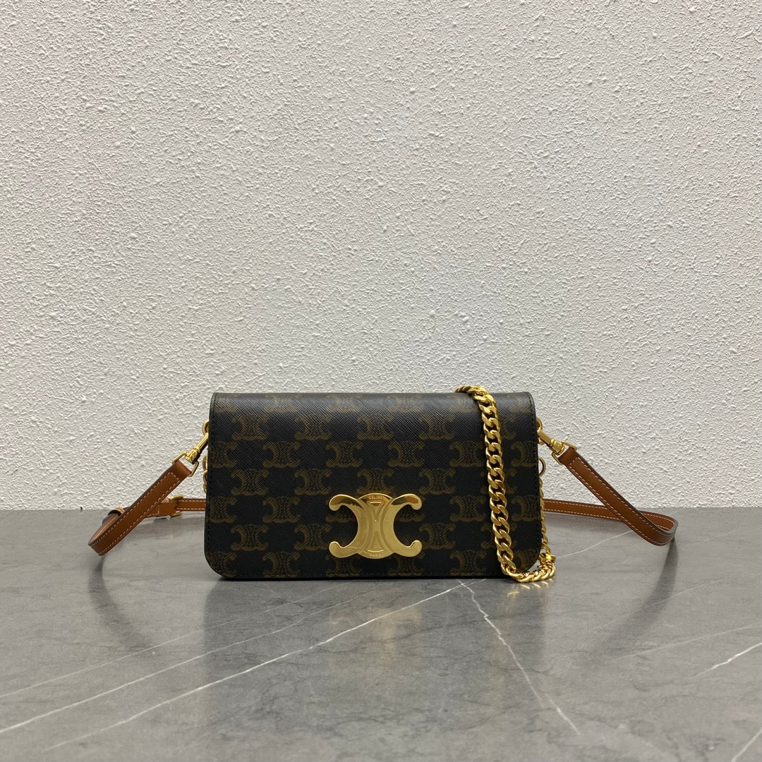C*line Multipochette Triomphe Black Brown Canvas & Calfskin