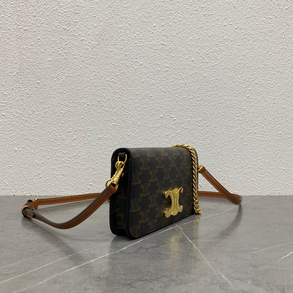 C*line Multipochette Triomphe Black Brown Canvas & Calfskin