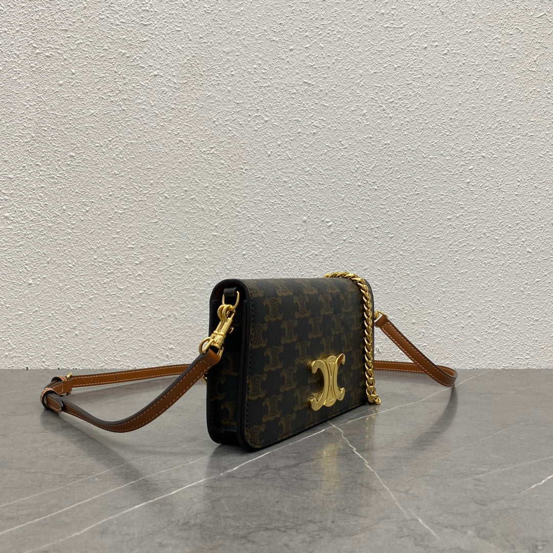 C*line Multipochette Triomphe Black Brown Canvas & Calfskin