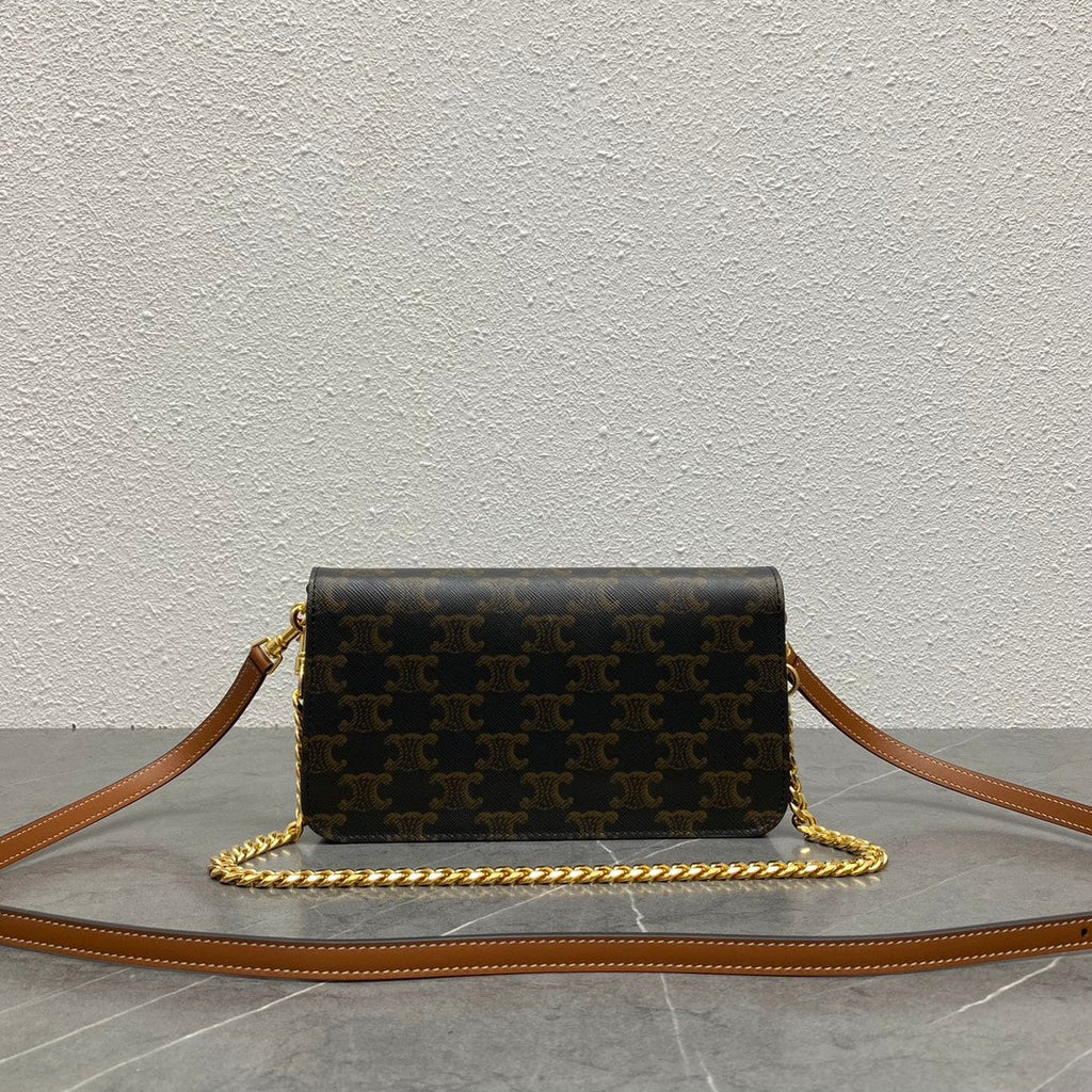 C*line Multipochette Triomphe Black Brown Canvas & Calfskin