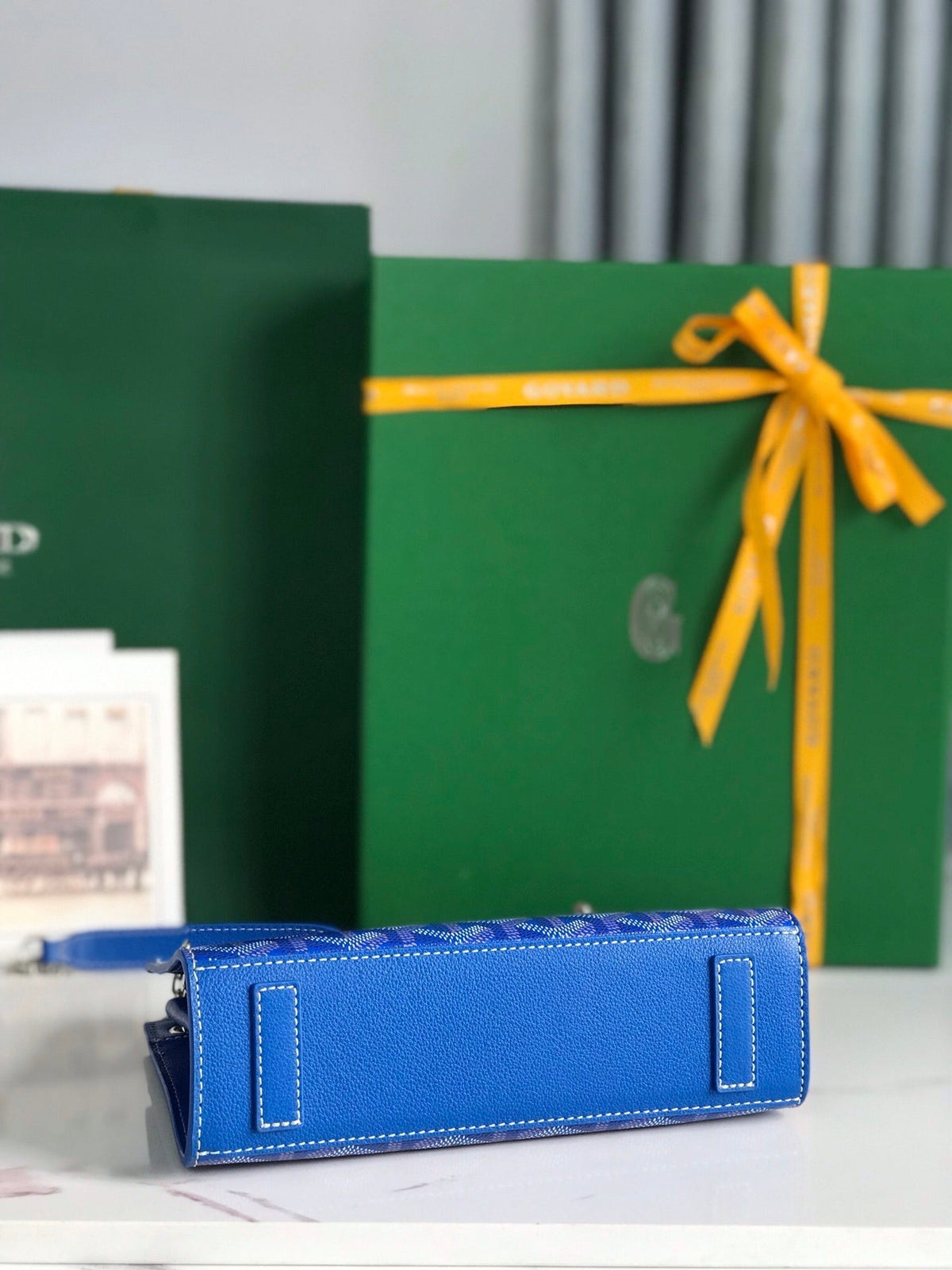 ROUETTE STRUCTURÉ MINI BAG 21 IN SAPPHIRE BLUE G*yardine CANVAS AND CALFSKIN