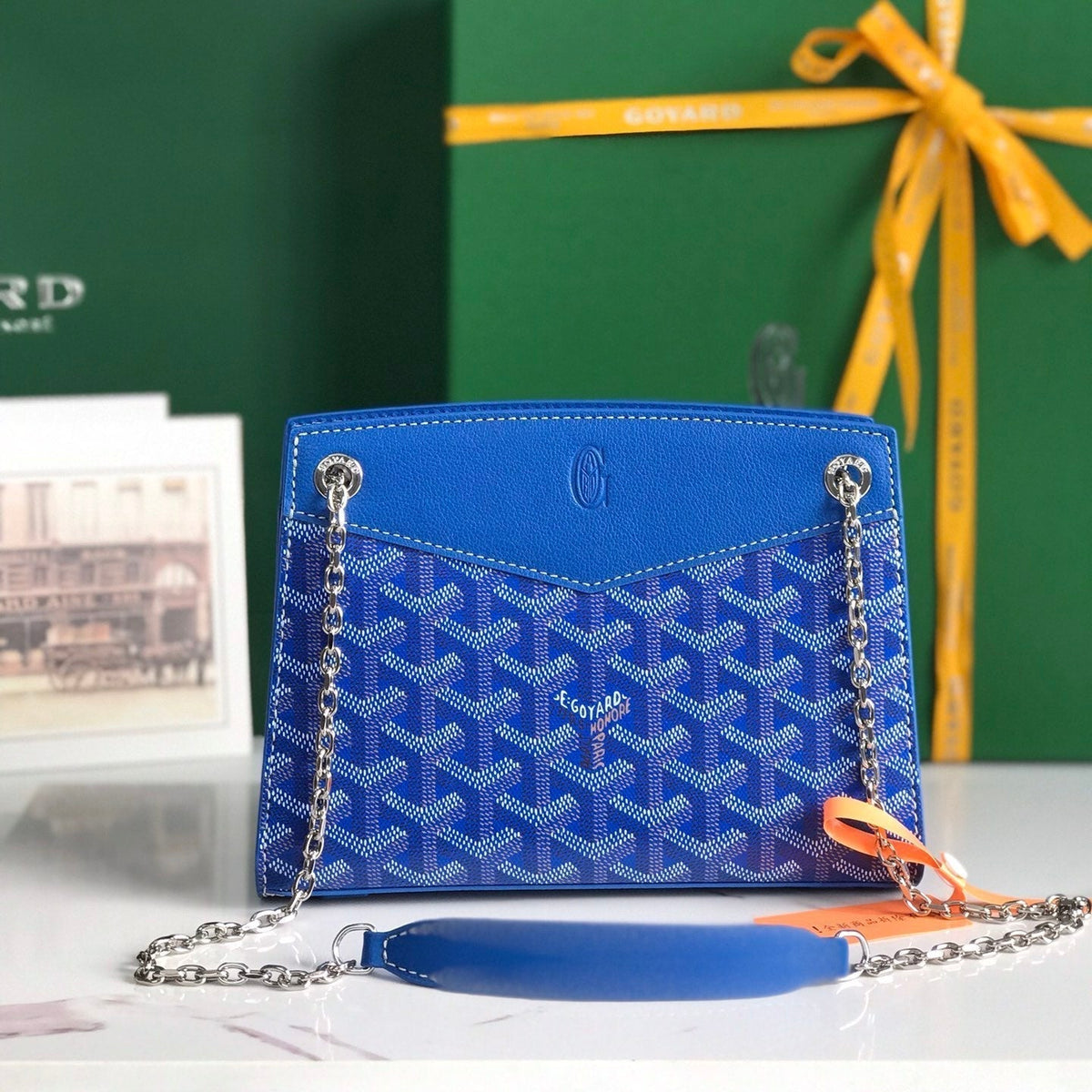 ROUETTE STRUCTURÉ MINI BAG 21 IN SAPPHIRE BLUE G*yardine CANVAS AND CALFSKIN