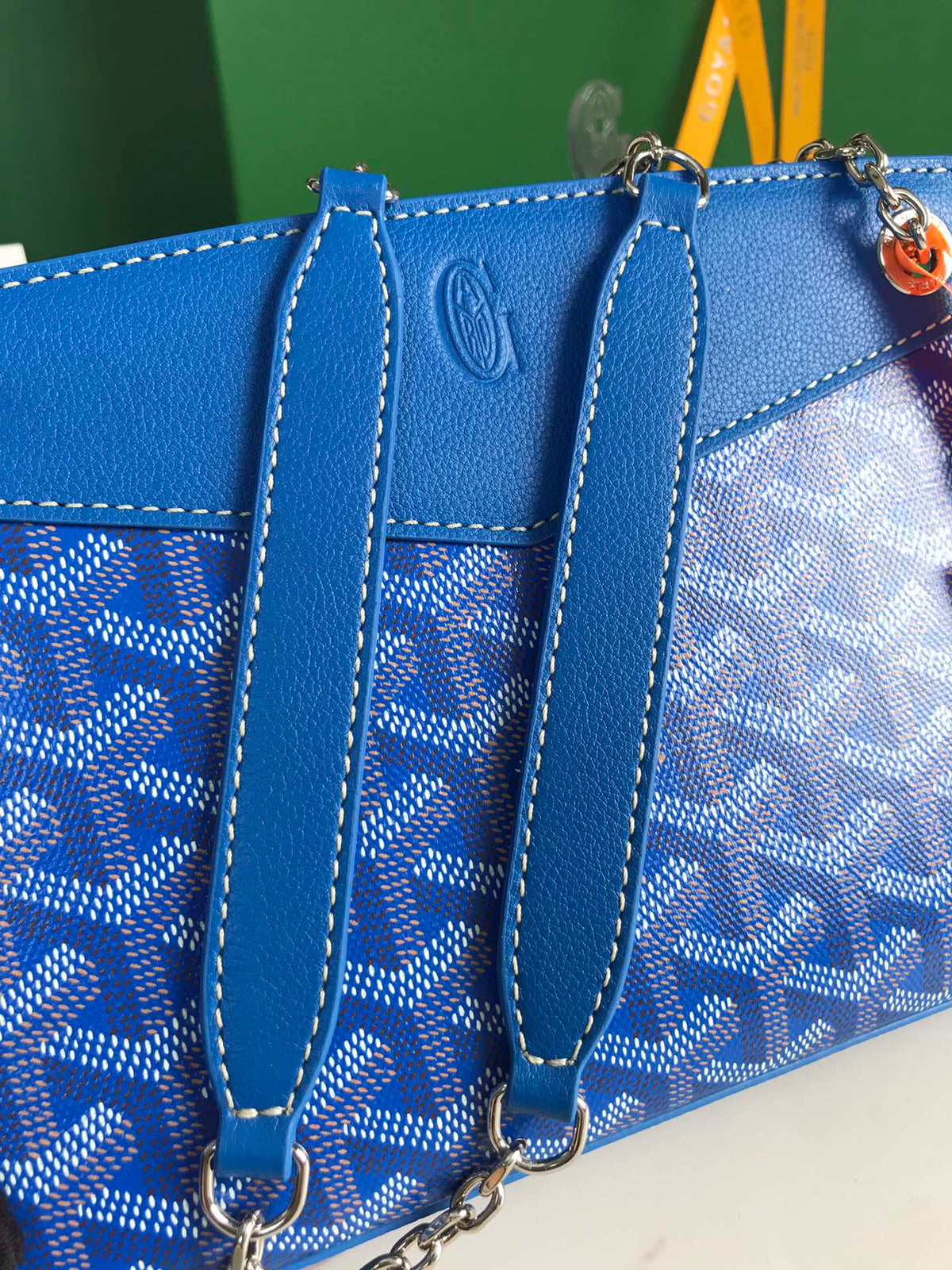 ROUETTE STRUCTURÉ MINI BAG 21 IN SAPPHIRE BLUE G*yardine CANVAS AND CALFSKIN