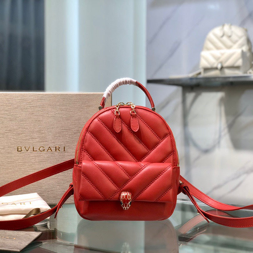 B*V*L Cabochon Backpack 22cm Red Cafskin GHW