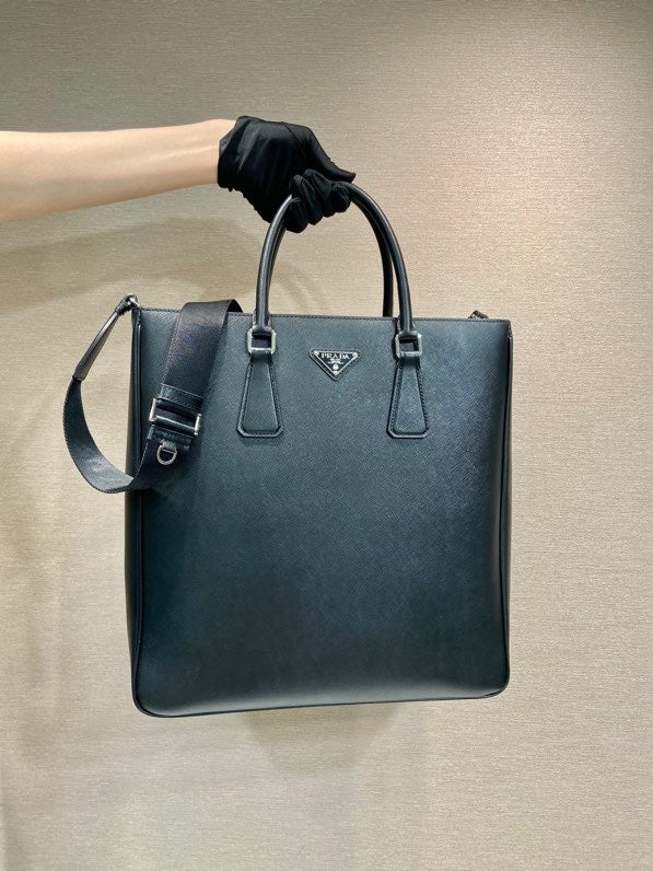 Pr*da Triangle-Logo Tote Bag Black Saffiano Leather