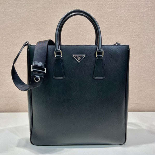 Pr*da Triangle-Logo Tote Bag Black Saffiano Leather