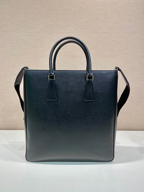 Pr*da Triangle-Logo Tote Bag Black Saffiano Leather