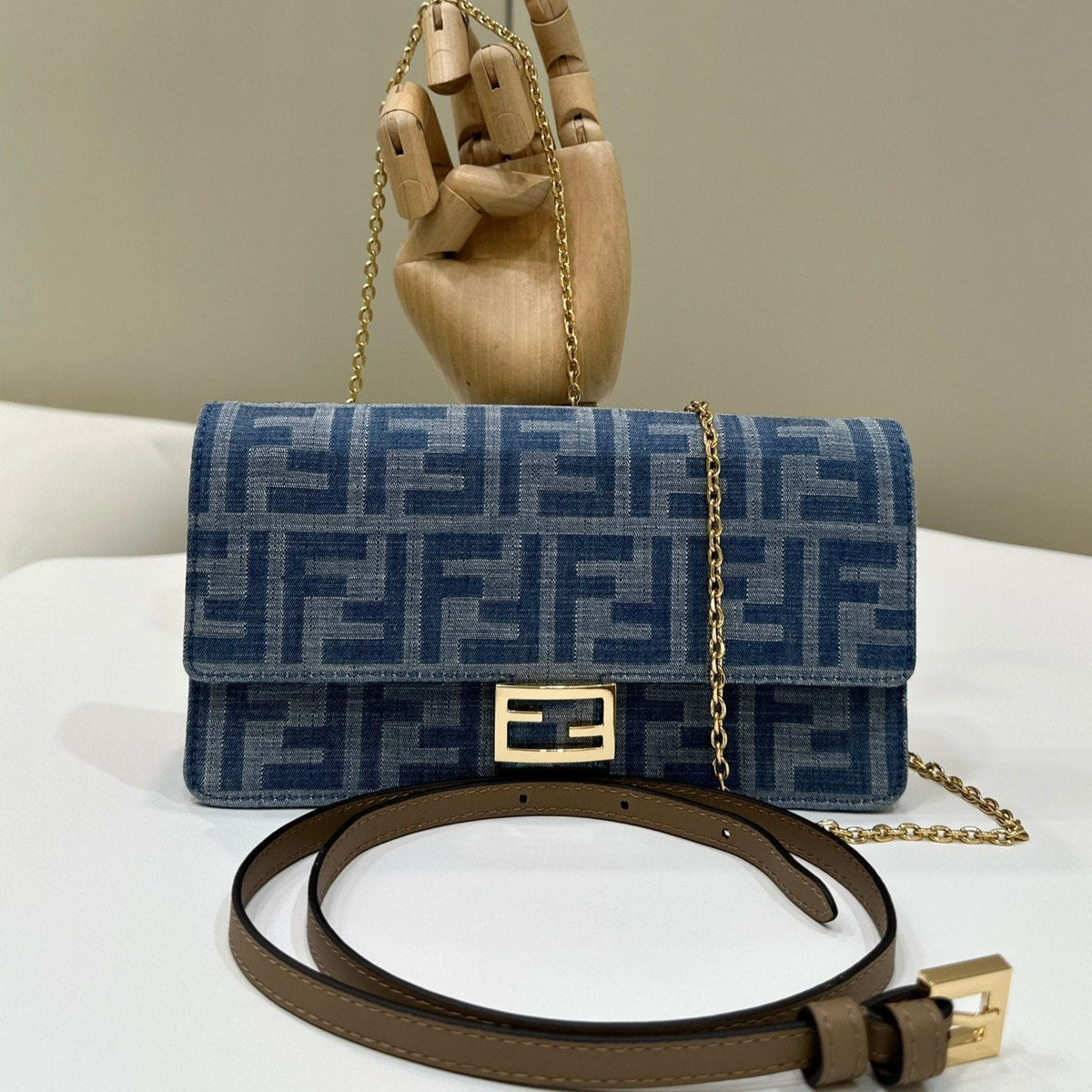 BAGUETTE BAG MONOGRAM DENIM GOLD HARDWARE