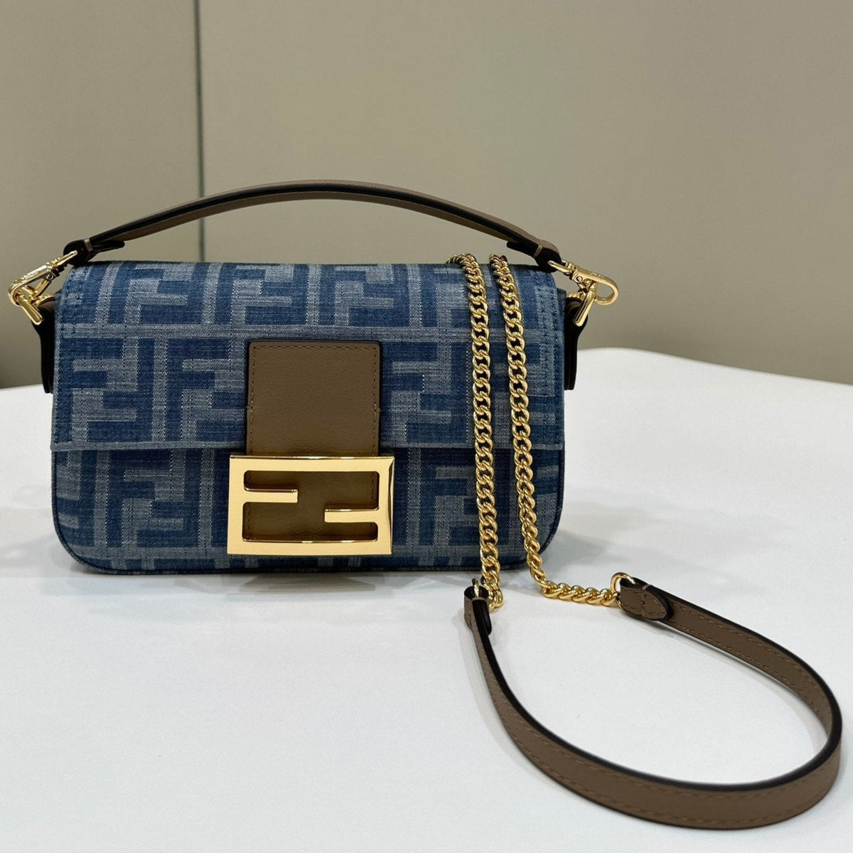 BAGUETTE BAG MONOGRAM DENIM GOLD HARDWARE