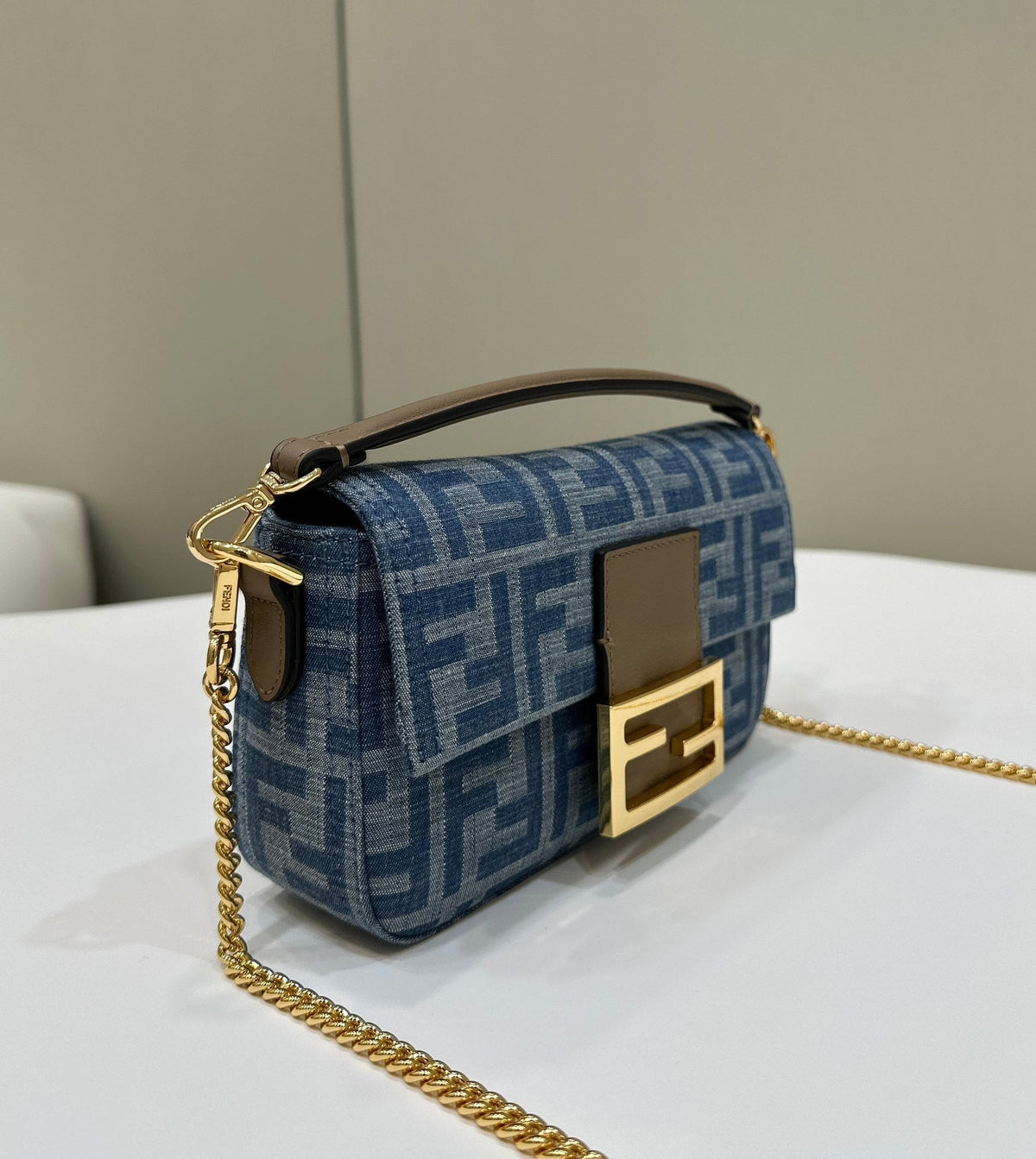 BAGUETTE BAG MONOGRAM DENIM GOLD HARDWARE