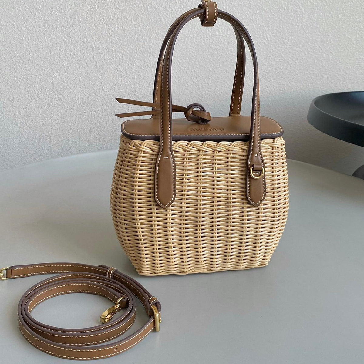 BASKET BAG WICKER LEATHER