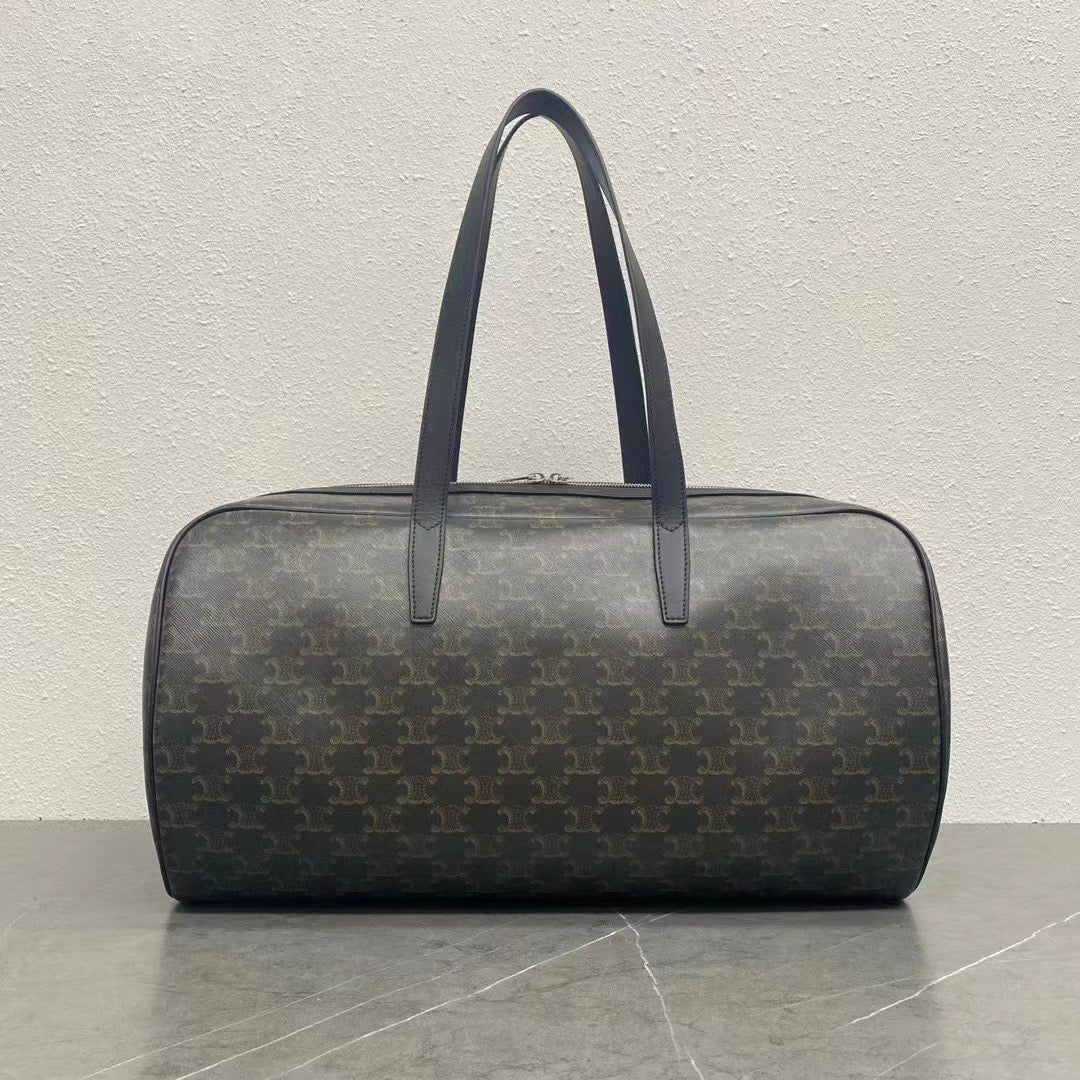 C*line Duffle Bag Bag Triomphe Black Beige Canvas & Calfskin