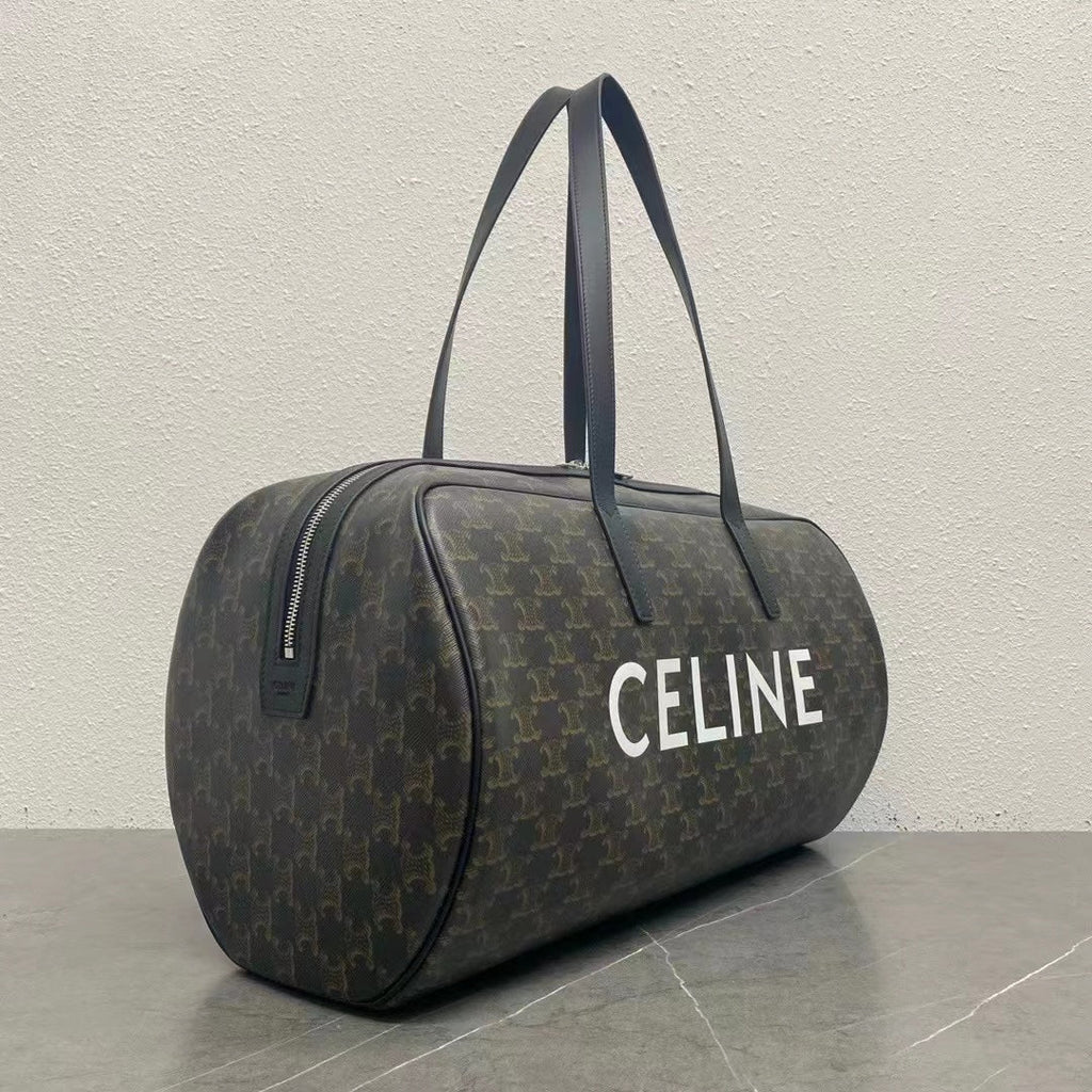 C*line Duffle Bag Bag Triomphe Black Beige Canvas & Calfskin