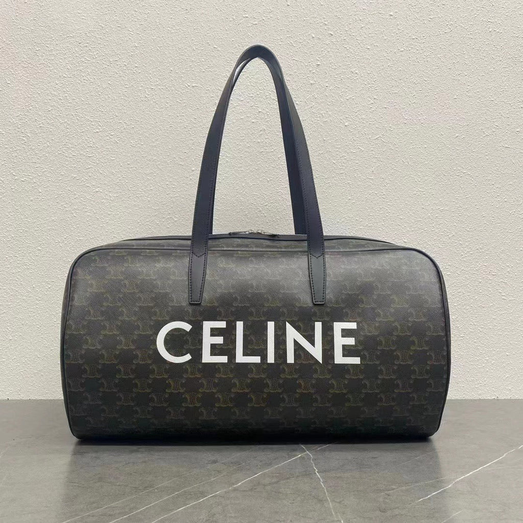 C*line Duffle Bag Bag Triomphe Black Beige Canvas & Calfskin