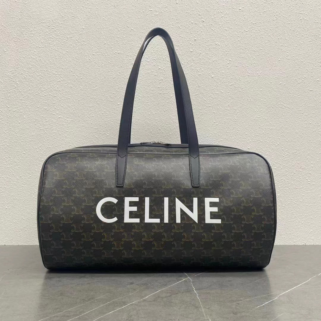C*line Duffle Bag Bag Triomphe Black Beige Canvas & Calfskin