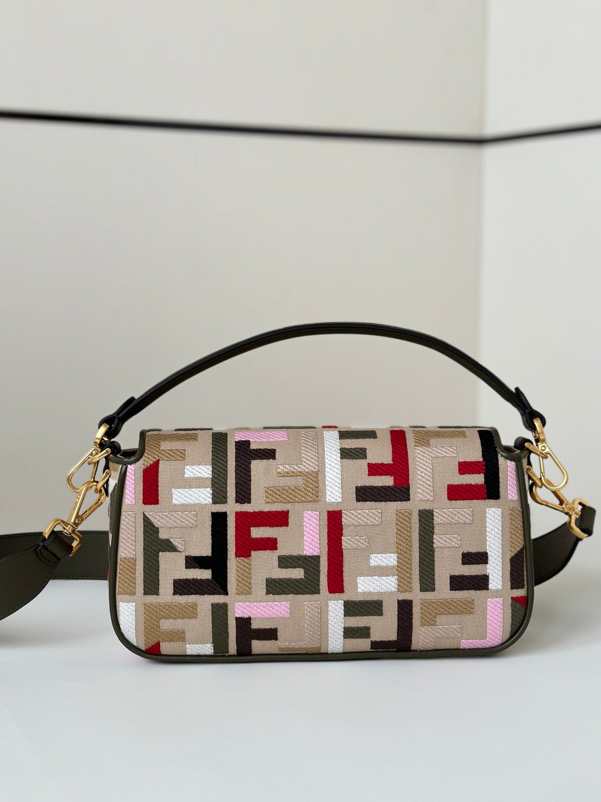 BAGUETTE CANVAS BAG F*F EMBROIDERY GOLD HARDWARE