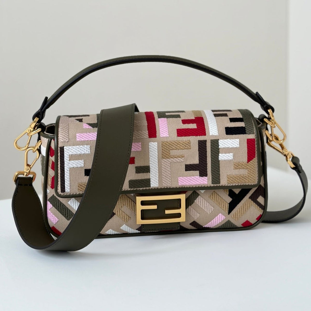 BAGUETTE CANVAS BAG F*F EMBROIDERY GOLD HARDWARE