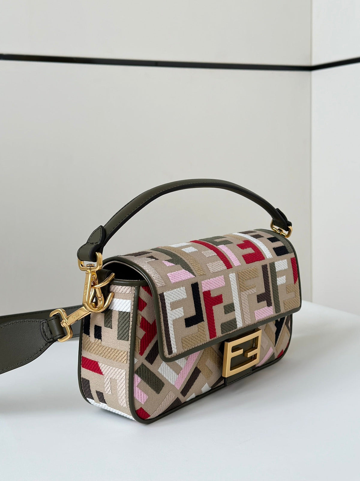 BAGUETTE CANVAS BAG F*F EMBROIDERY GOLD HARDWARE
