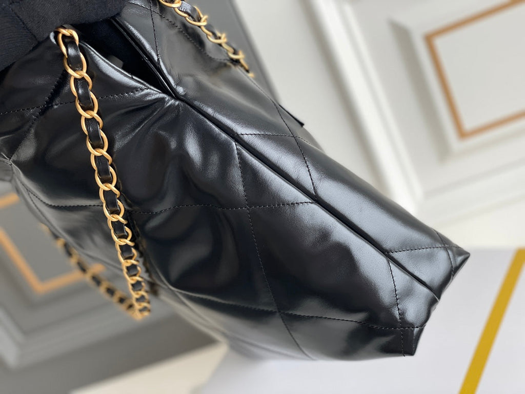 24B C*C 22 Hobo Bag 35cm Black Lambskin Gold Hardware