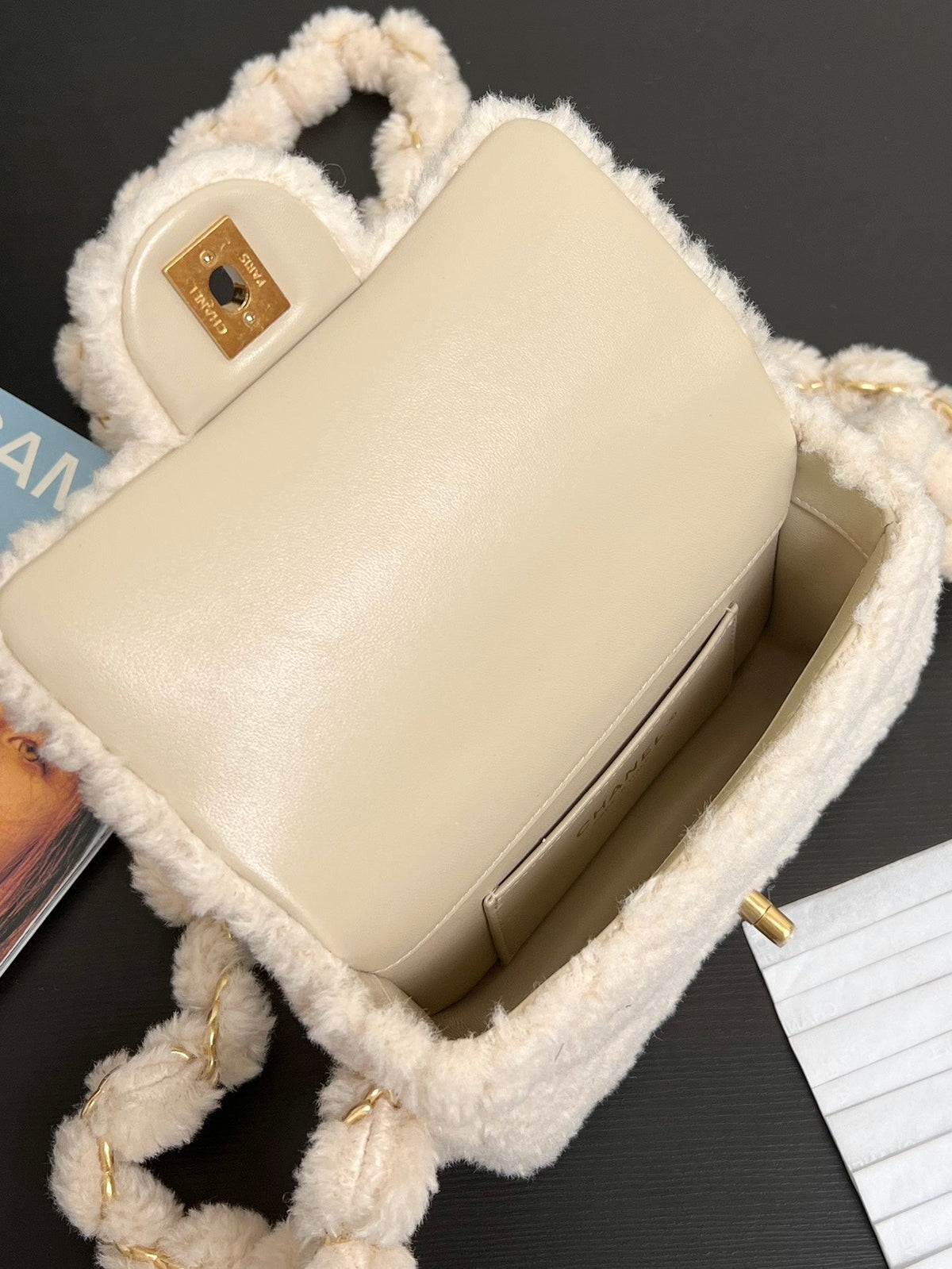 C*C FW 24/25 Small Flap Bag Beige Shearing Lambskin