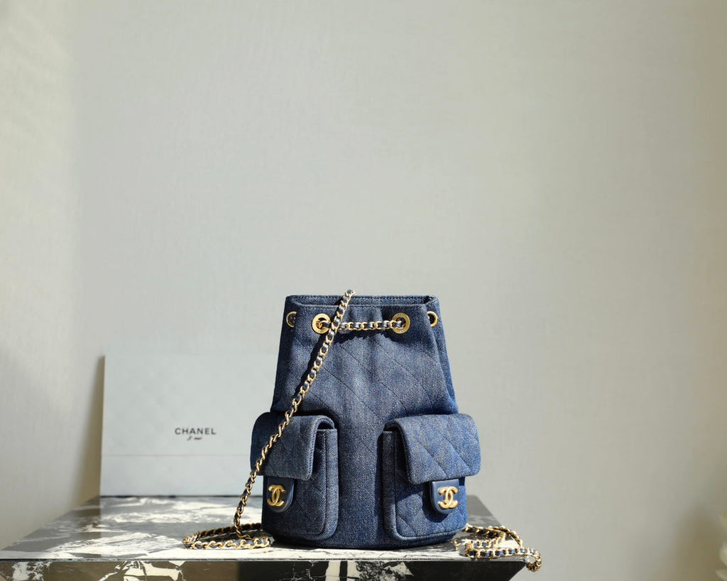 C*C Drawstring Backpack 24.3cm Dark Blue Denim