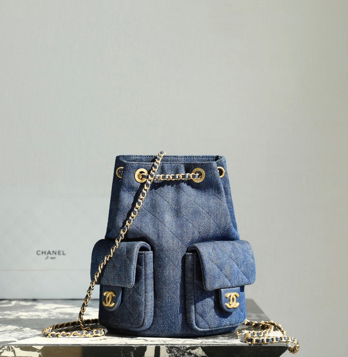 C*C Drawstring Backpack 24.3cm Dark Blue Denim