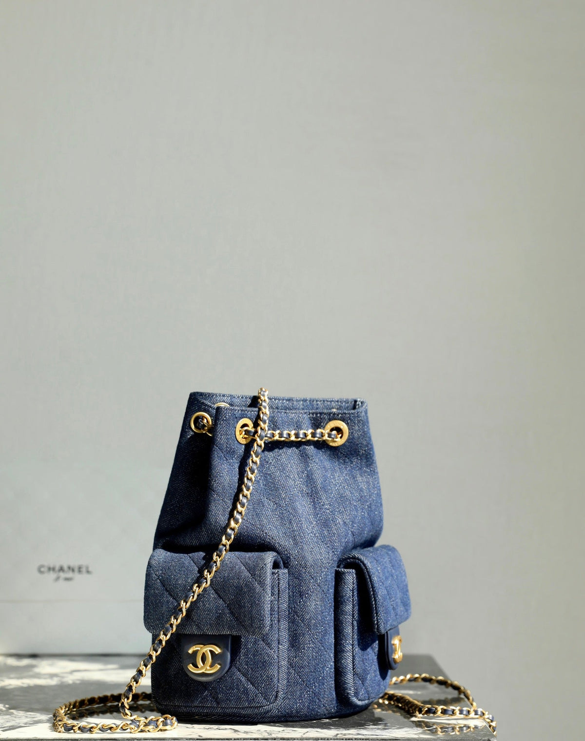C*C Drawstring Backpack 24.3cm Dark Blue Denim