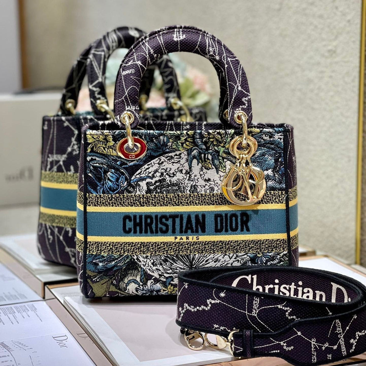 C*D Blue Constellation 24 Lady D*or Bag Canvas