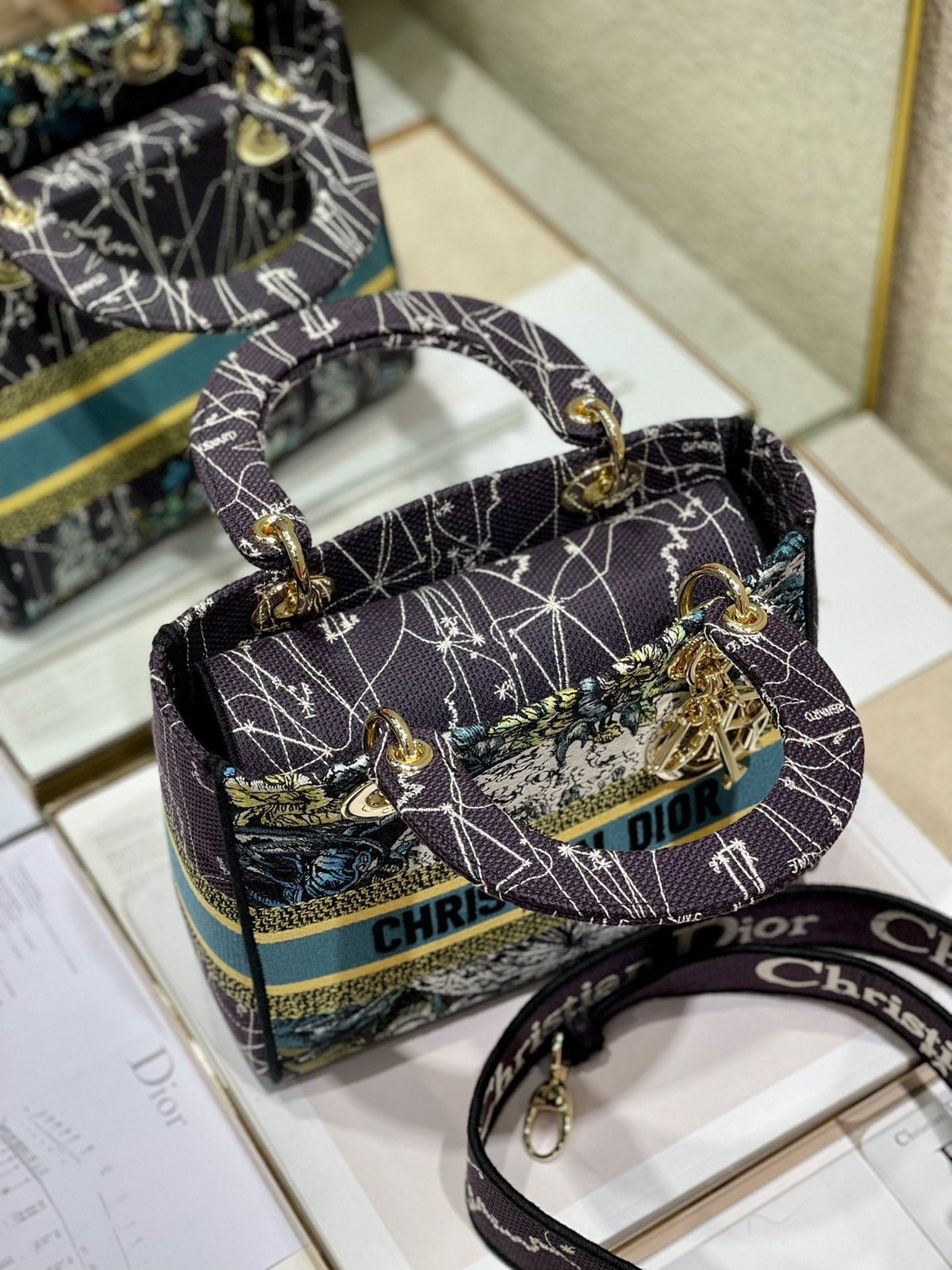 C*D Blue Constellation 24 Lady D*or Bag Canvas