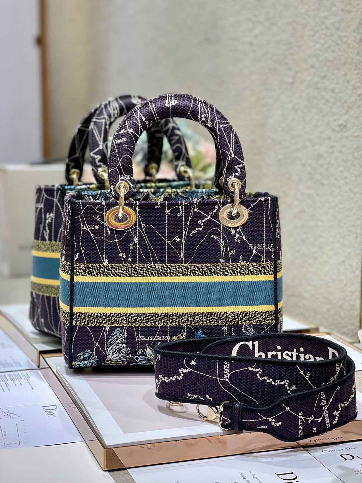 C*D Blue Constellation 24 Lady D*or Bag Canvas