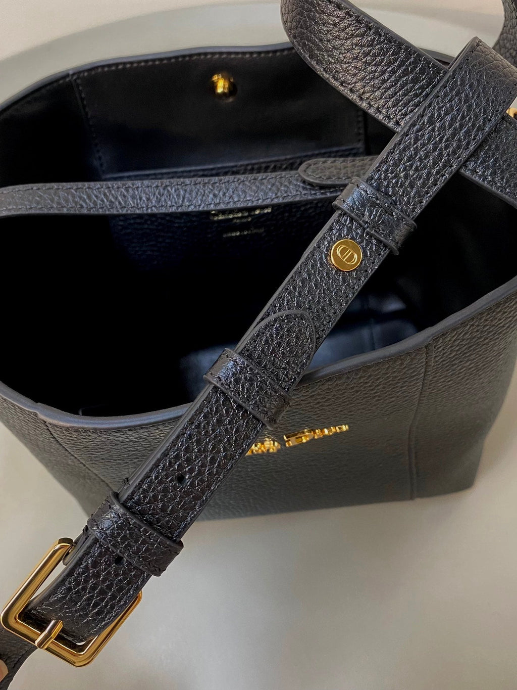 D*or Signature Bucket Bag Black Calfskin