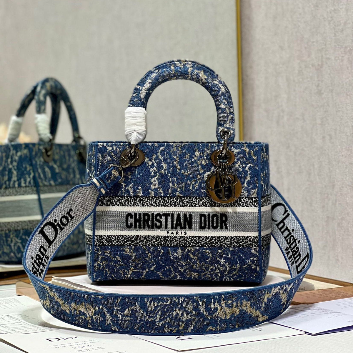 C*D Denim Water Blue 24 Lady D*or Bag Canvas