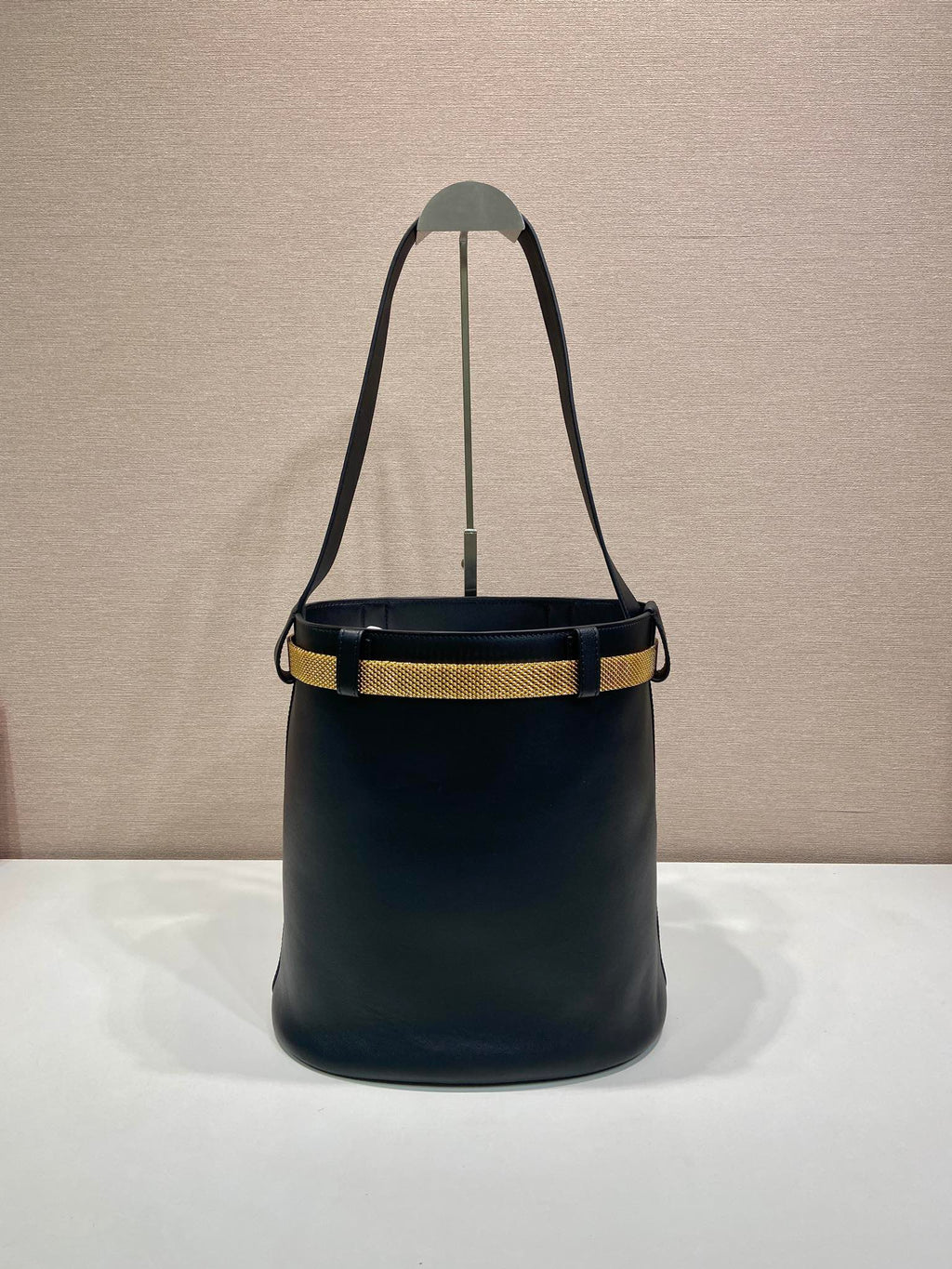 Pr*a bucket bag iron chain belt black leather