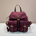 Pr*a backpack 28 burgundy nylon fabric gold hardware