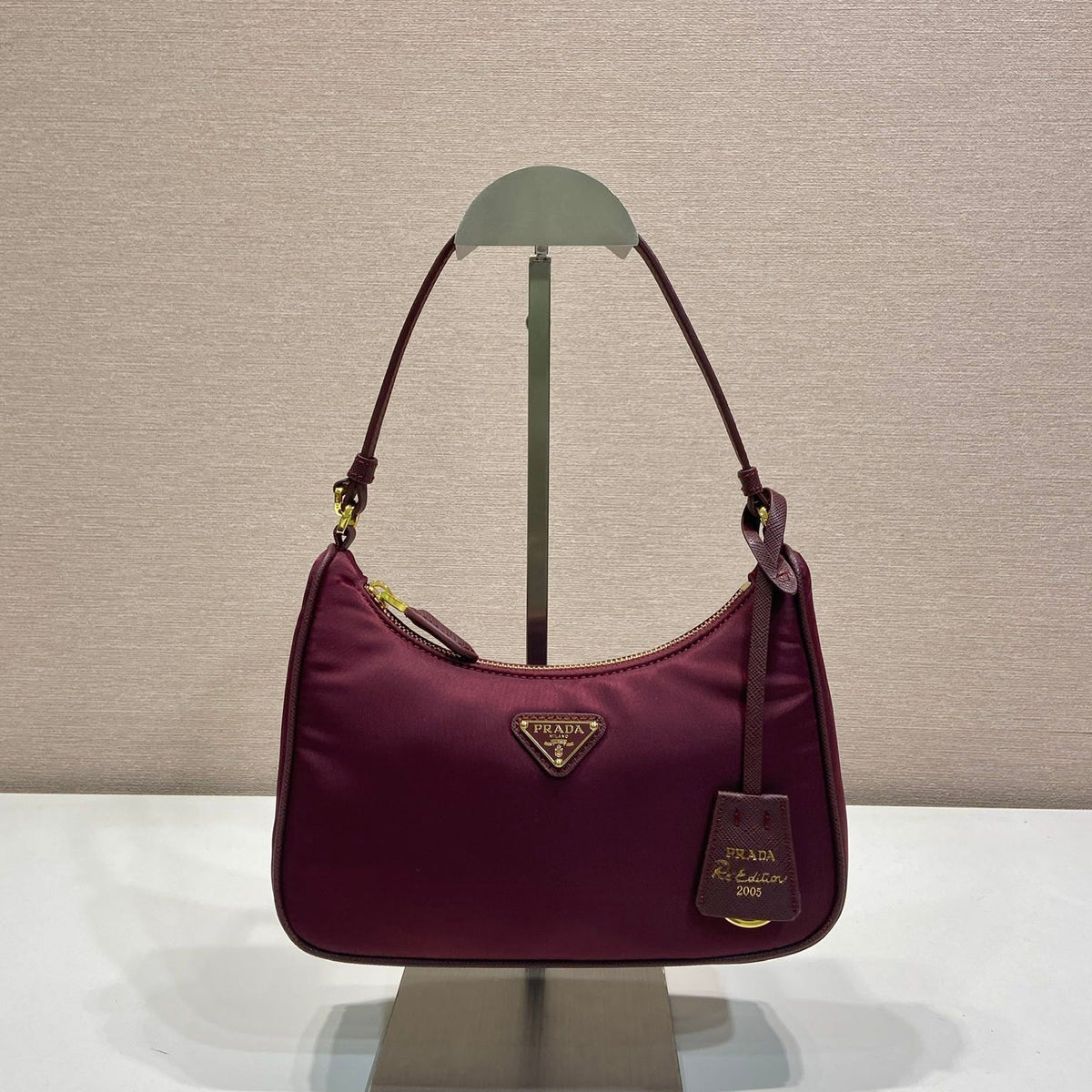 Pr*a Shoulder Bag 22 burgundy nylon fabric
