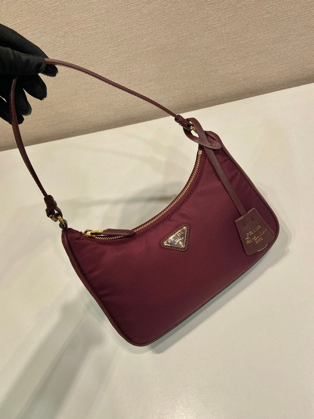 Pr*a Shoulder Bag 22 burgundy nylon fabric