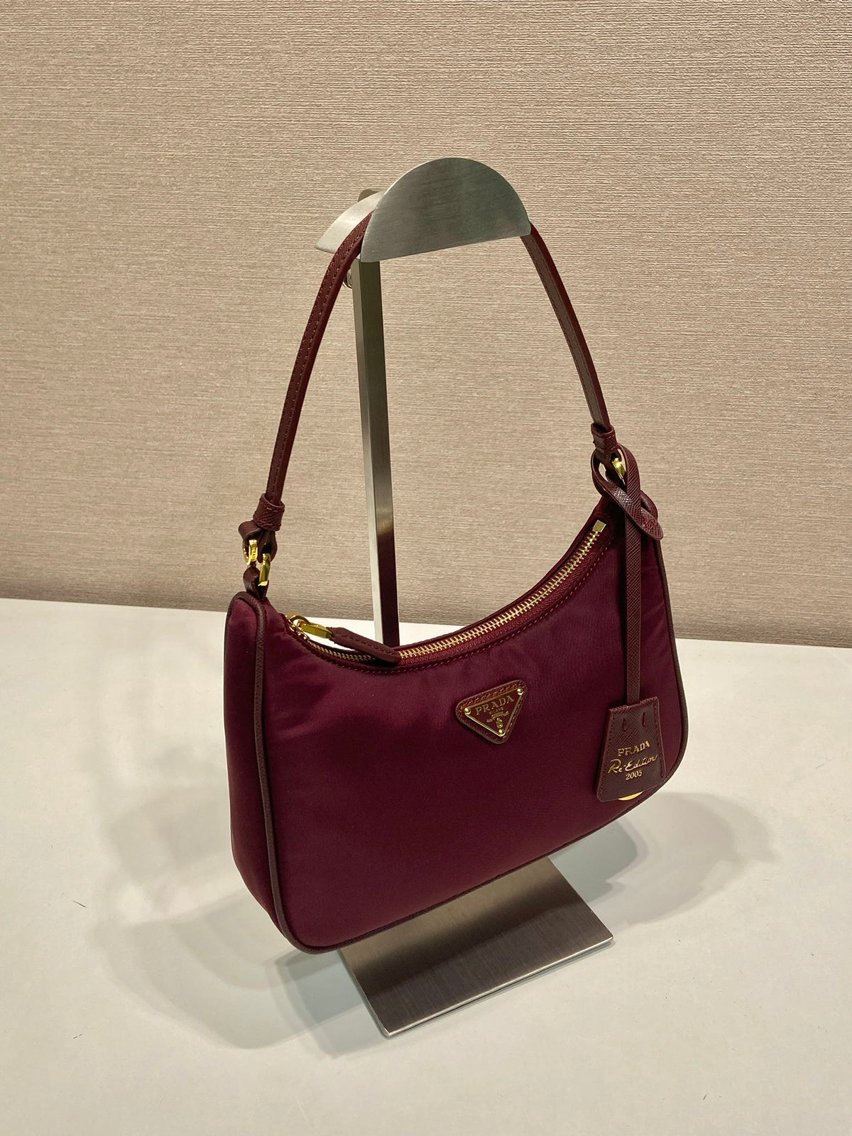 Pr*a Shoulder Bag 22 burgundy nylon fabric