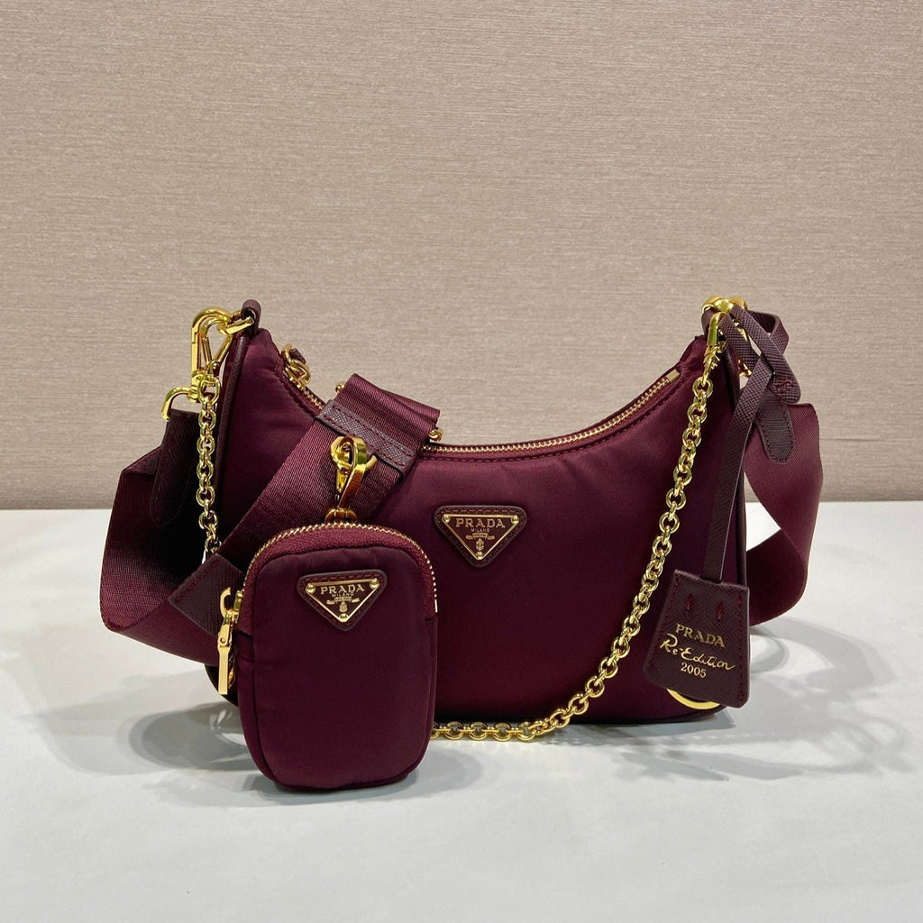 Pr*a Hobo Underarm Bag burgundy nylon fabric