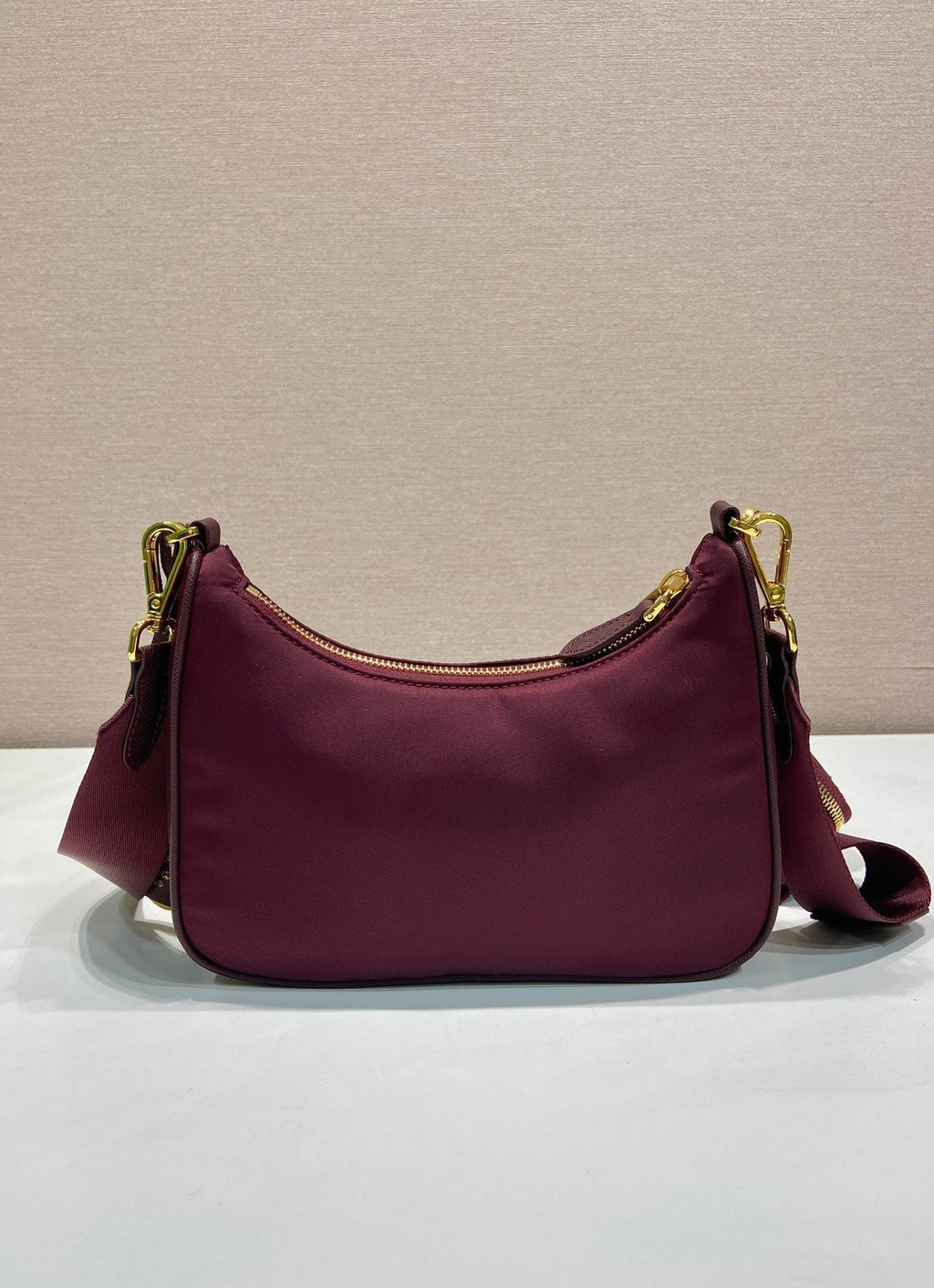 Pr*a Hobo Underarm Bag burgundy nylon fabric