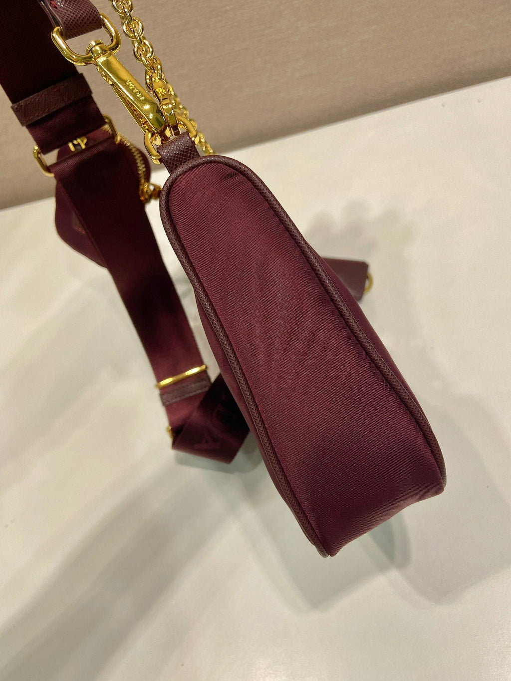 Pr*a Hobo Underarm Bag burgundy nylon fabric