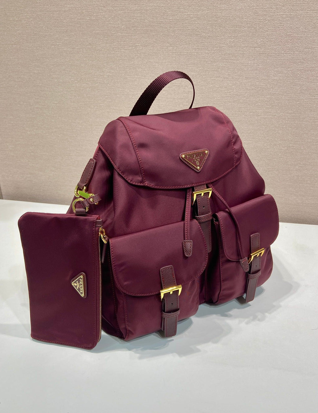 Pr*a Backpack 32 burgundy nylon fabric